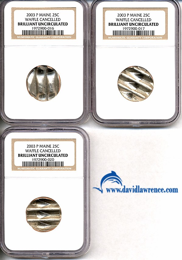 image for: 2003-P 25c Maine NGC 3-coin set - Waffle Cancelled