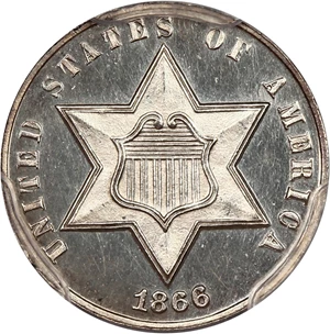 image for: 1866 3cS PCGS/CAC Proof 63 CAM