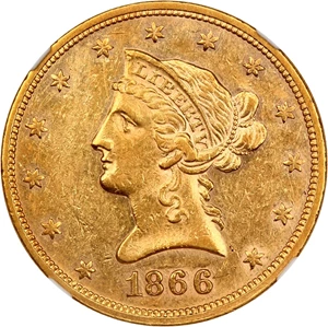 image for: 1866 $10 NGC AU58 (Motto)