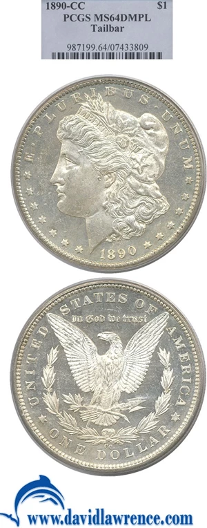 image for: 1890-CC $1 Tail Bar - VAM 4 PCGS MS64 DMPL