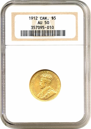image for: Canada: 1912 $5 NGC AU50