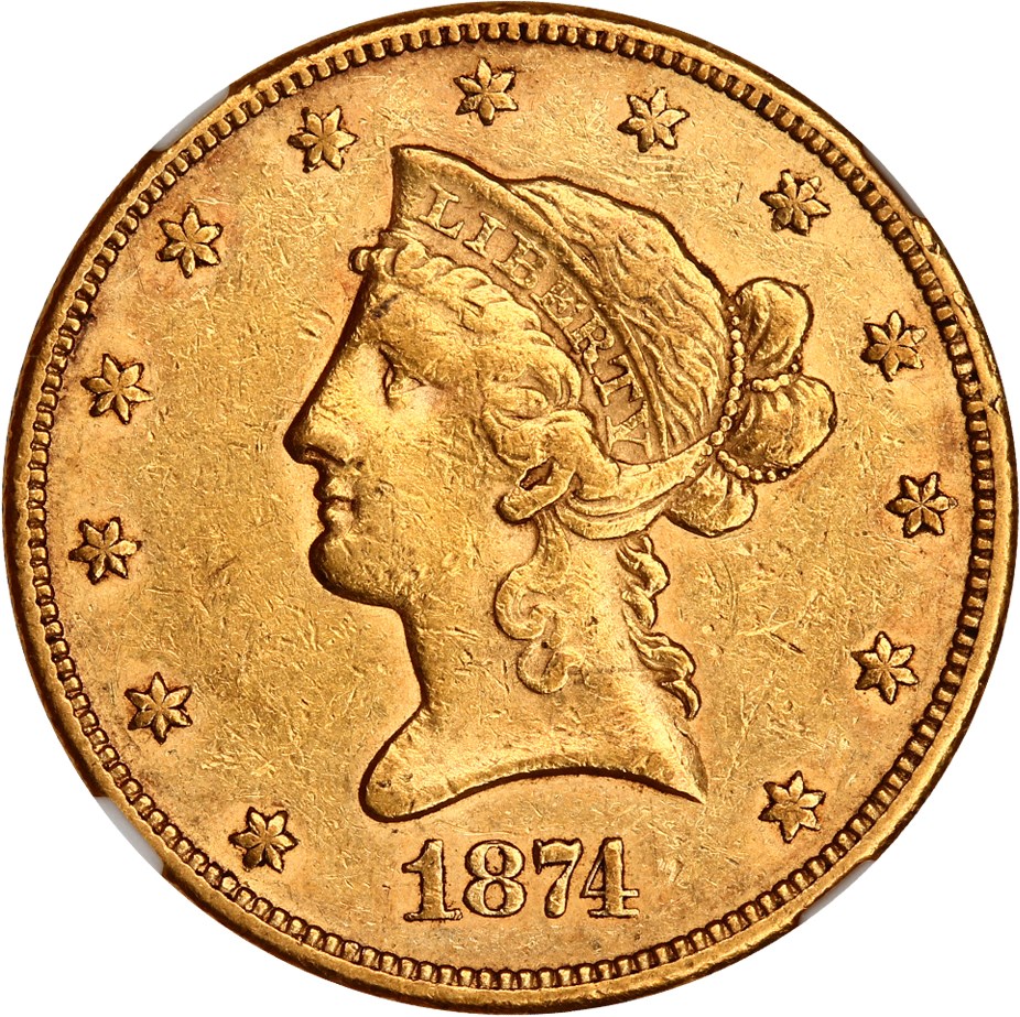 image for: 1874-CC $10 NGC AU53