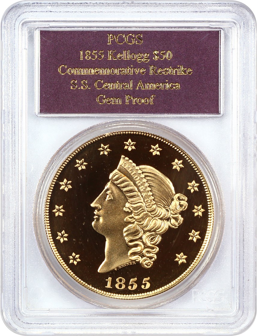 image for: S.S. Central America: 1855 Kellogg Restrike $50 PCGS Gem Proof