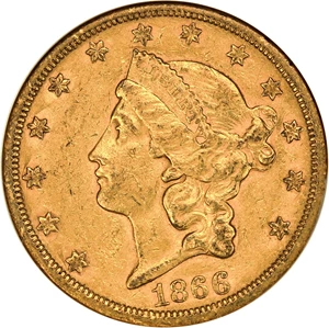 image for: 1866-S $20 NGC/CAC AU55 (Motto)