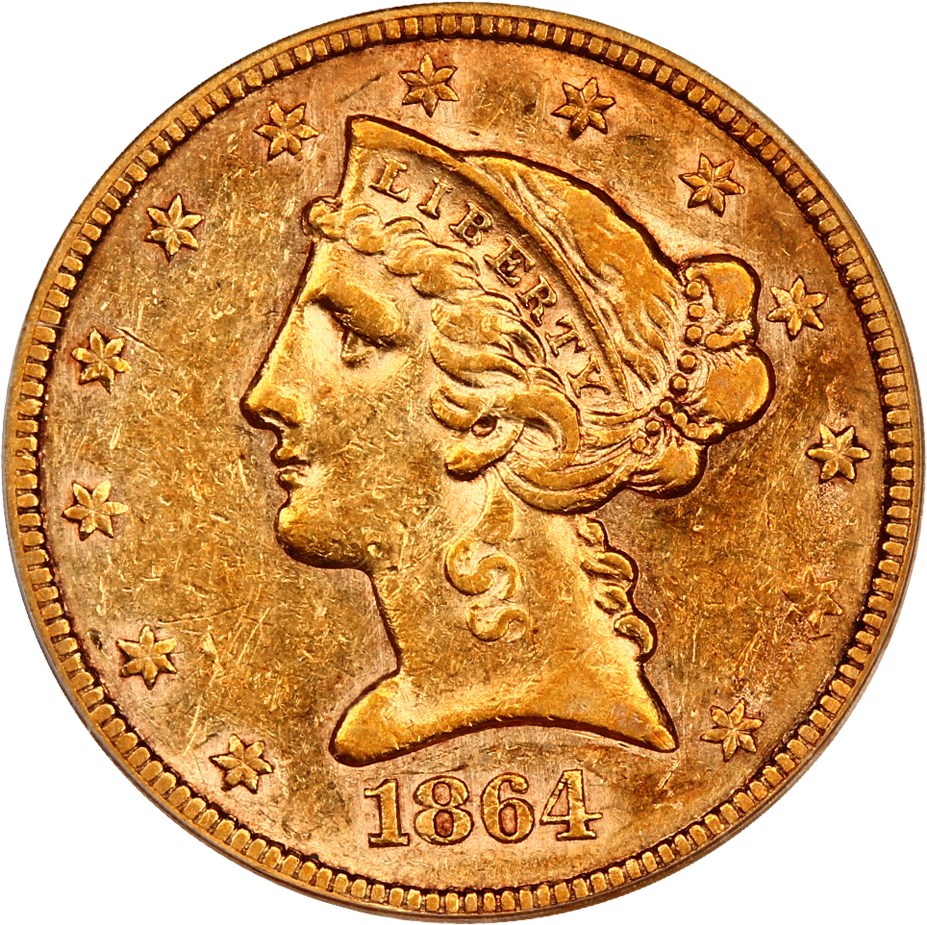 image for: 1864 $5 PCGS/CAC AU50