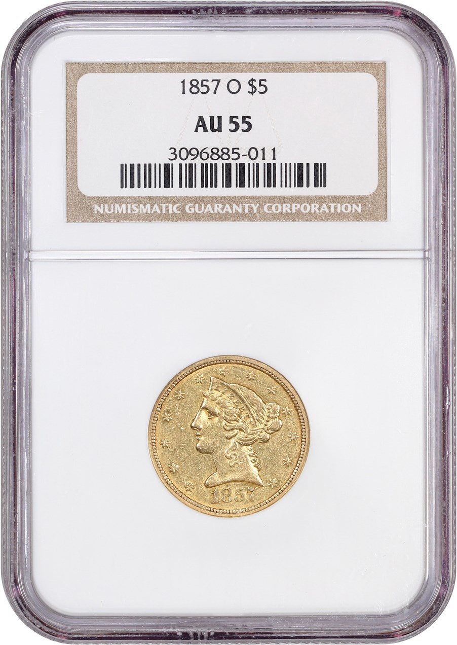 image for: 1857-O $5 NGC AU55