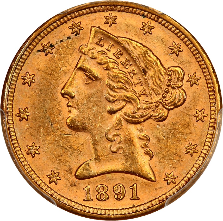 image for: 1891 $5 PCGS MS63