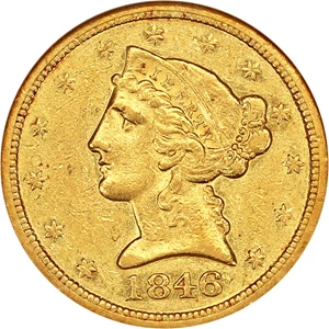 image for: 1846-O $5 NGC AU55