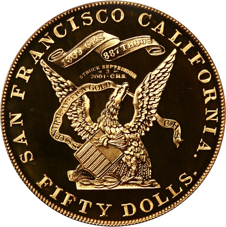 image for: S.S. Central America: 1855 Kellogg Restrike $50 PCGS Gem Proof