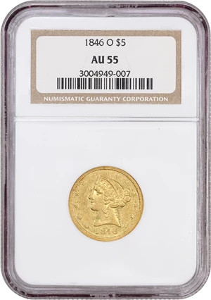 image for: 1846-O $5 NGC AU55