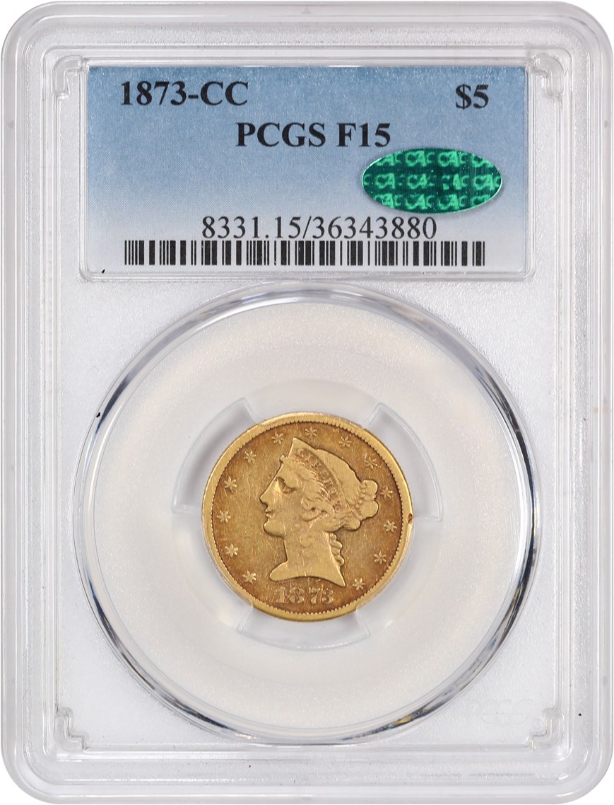 image for: 1873-CC $5 PCGS/CAC F15