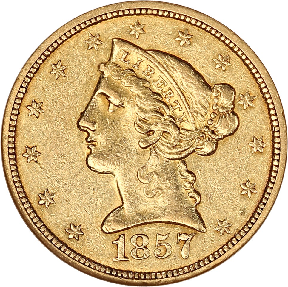 image for: 1857-O $5 NGC AU55