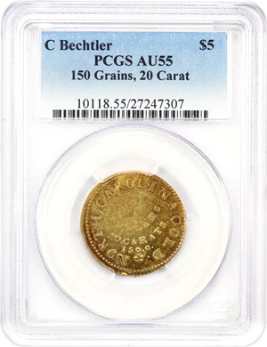 image for: C.Bechtler $5 PCGS AU55 (150 Grains, 20 Carat)