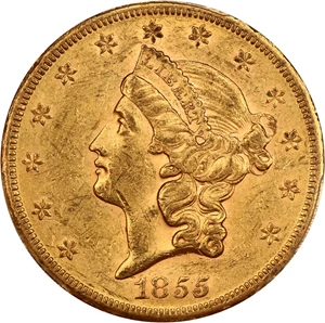 image for: 1855-S $20 PCGS AU55