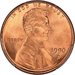 image for: 1990-D 1c PCGS MS68 RD