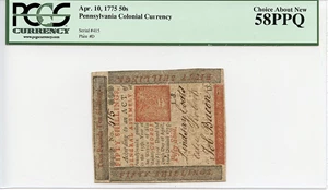 image for: FR. PA175 1775 10-Apr 50s Pennsylvania Colonial Currency PCGS About New 58 PPQ