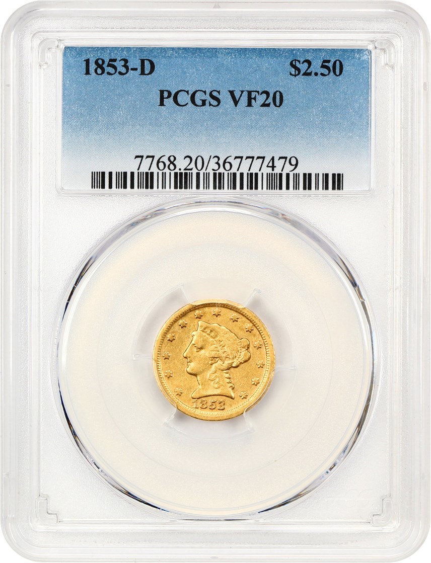 image for: 1853-D 2 1/2 PCGS VF20