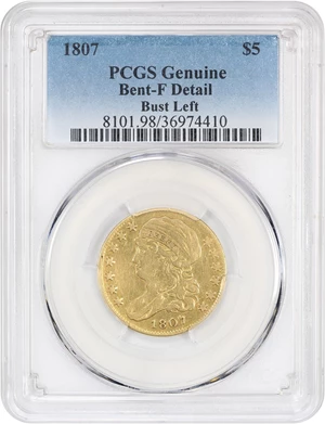 image for: 1807 $5 PCGS F Details (Bust facing Left, Bent)