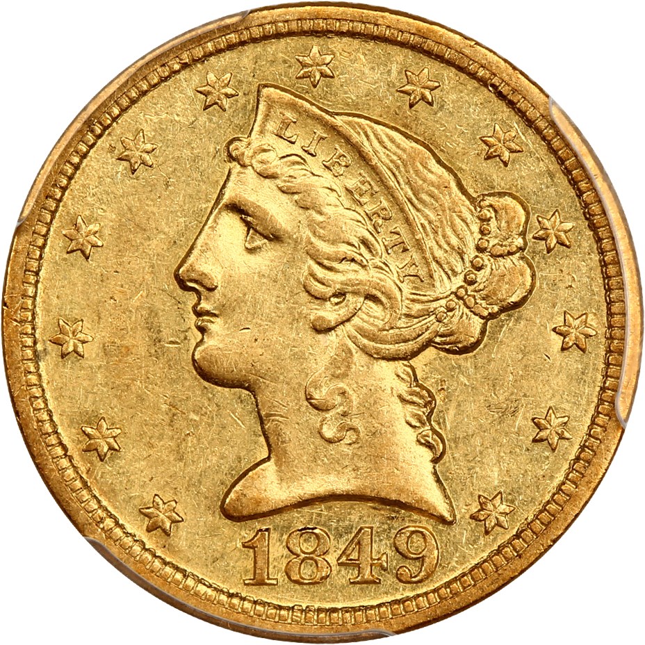 image for: 1849-D $5 PCGS AU55