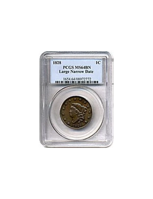 image for: 1828 1c Large Narrow Date PCGS MS64 BN