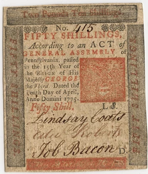 image for: FR. PA175 1775 10-Apr 50s Pennsylvania Colonial Currency PCGS About New 58 PPQ