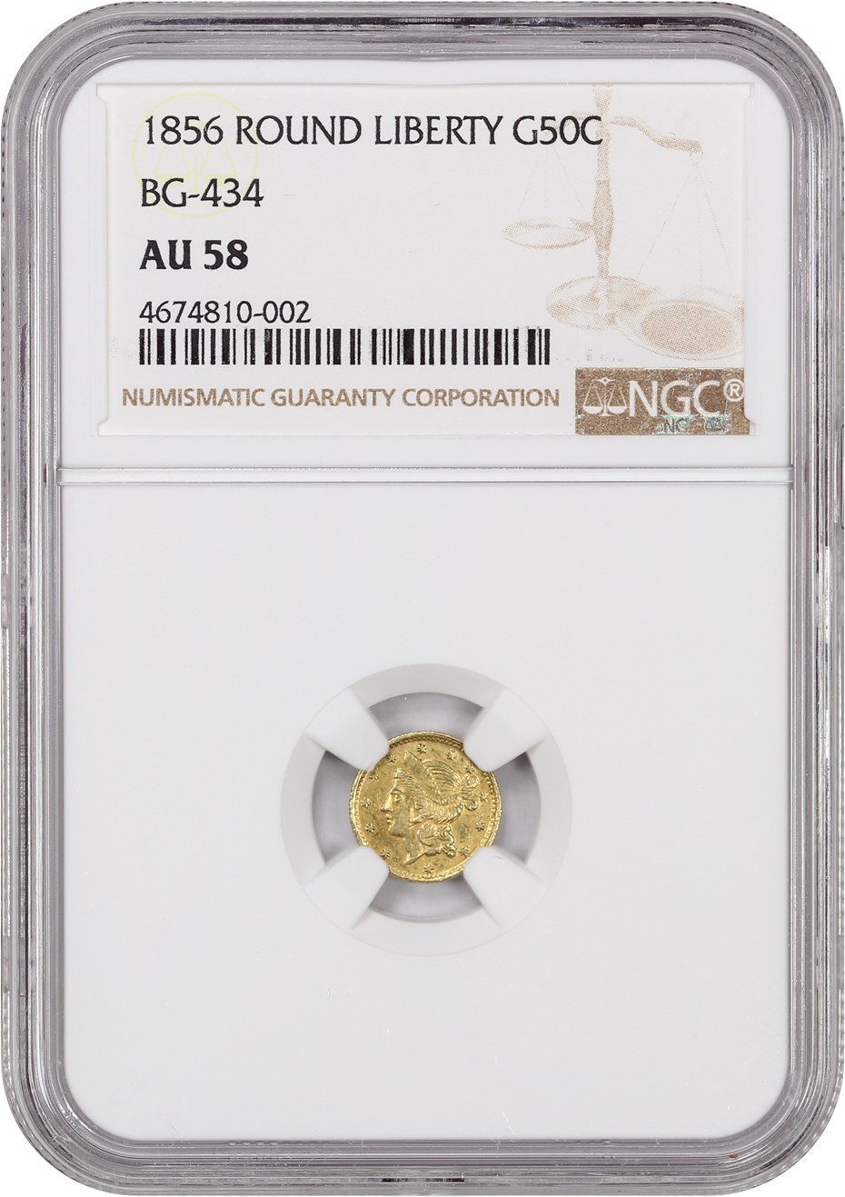 image for: 1856 Cal. Gold 50c NGC AU58 (BG-434)