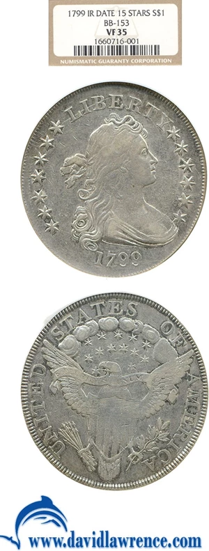 image for: 1799 $1 Irregular Date-15 Stars NGC VF35 (BB-153)