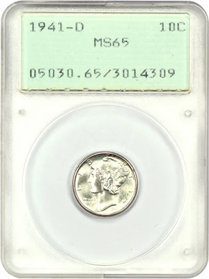 image for: 1941-D 10c PCGS MS65 (OGH Rattler Holder)