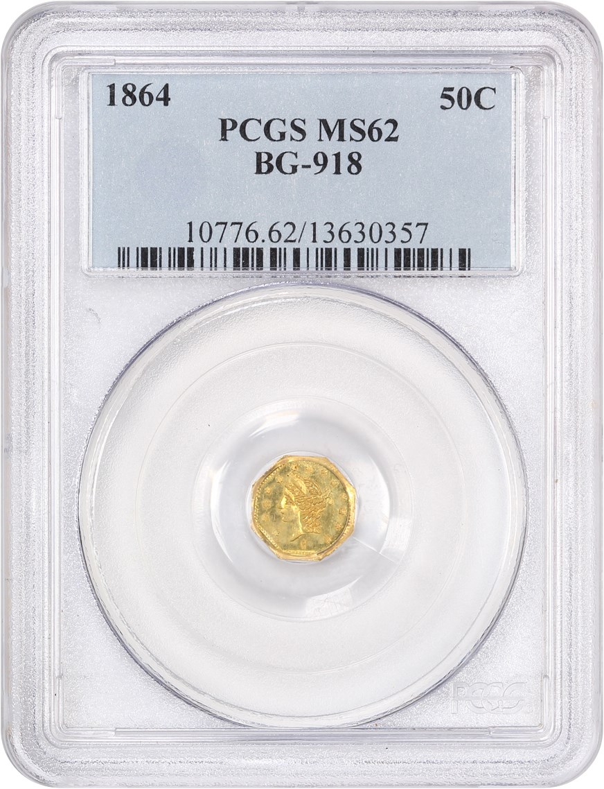 image for: 1864 Cal. Gold 50c PCGS MS62 (BG-918)