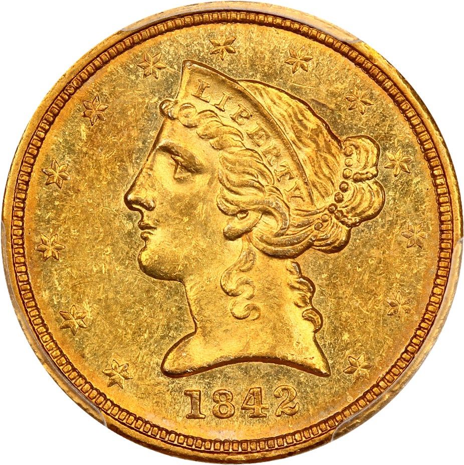 image for: 1842-D $5 PCGS MS61 (Small Date)