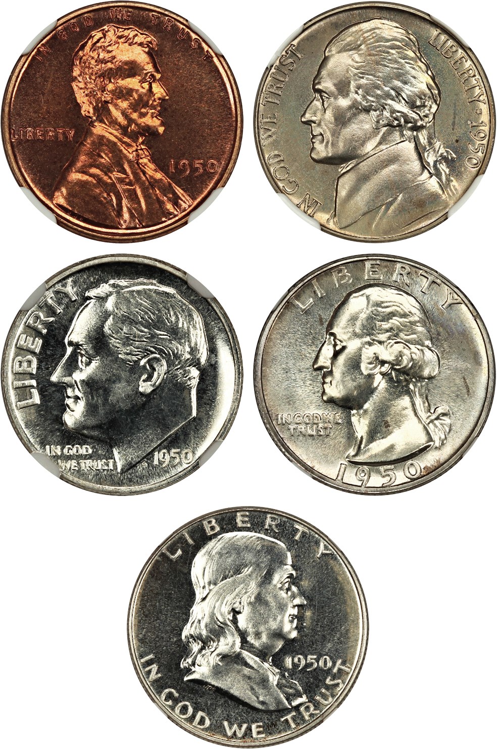 image for: 1950 Proof Set NGC Proof 65-67 (5 Coins)