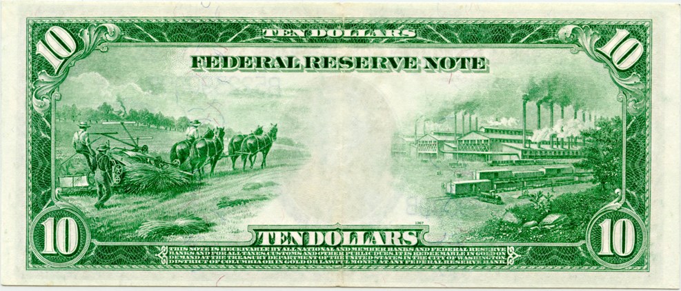 image for: FR. 911b 1914 Blue Seal $10 New York Federal Reserve Note PCGS About New 55