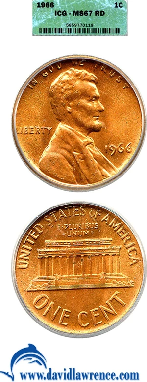 image for: 1966 1c ICG MS67 RD