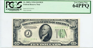 image for: FR. 2005J 1934 Dark Green Seal $10 Federal Reserve Note PCGS Very Choice New 64PPQ