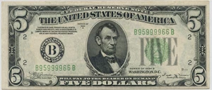 image for: FR. 2007B 1934B Dark Green Seal $5 Federal Reserve Note New York PMG Very Fine 35 EPQ