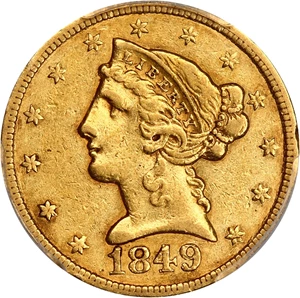 image for: 1849-C $5 PCGS/CAC XF45