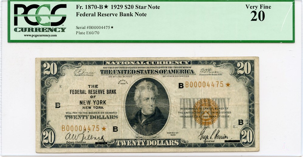 image for: FR. 1870B* 1929 $20 Star Note PCGS Very Fine 20