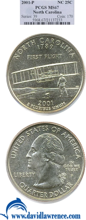 image for: 2001-P 25c North Carolina PCGS MS67