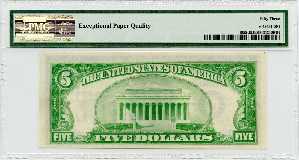 image for: FR. 1955J 1934 Light Green Seal $5 Federal Reserve Note Kansas City PMG About Unc 53EPQ