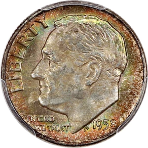image for: 1958-D 10c PCGS MS65 FB