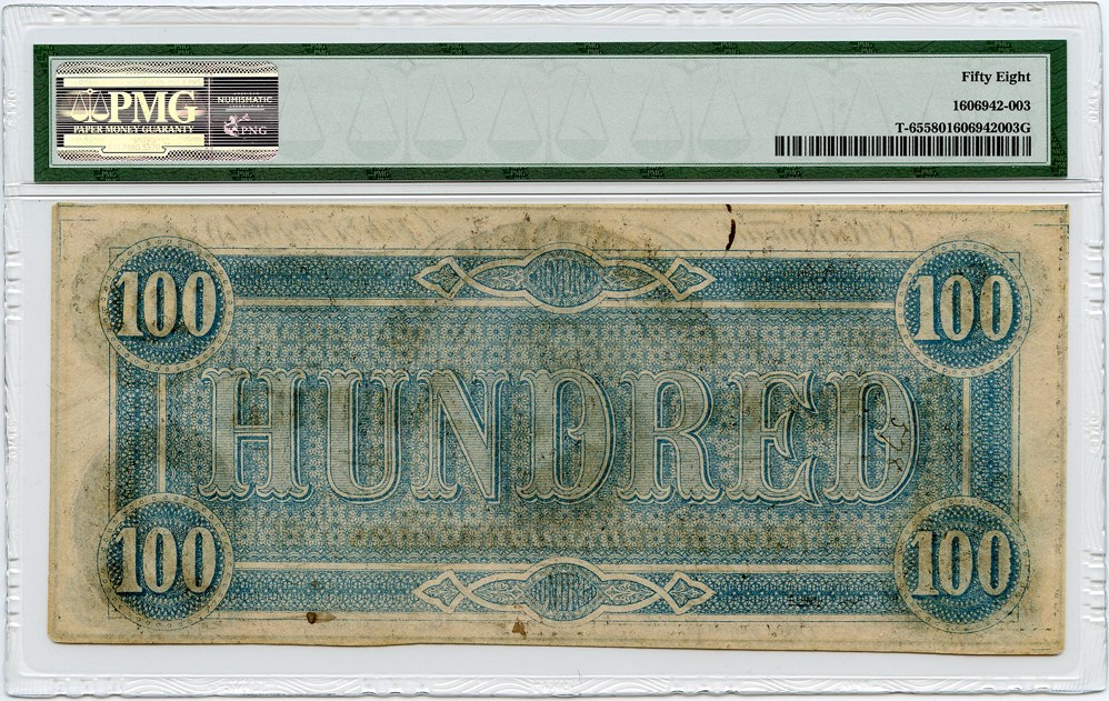 image for: FR. T65 1864 $100 Confederate States of America PMG About Unc 58