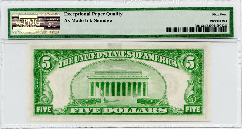 image for: FR. 1955G 1934 Light Green Seal $5 Federal Reserve Note Chicago PMG Choice Unc 64EPQ