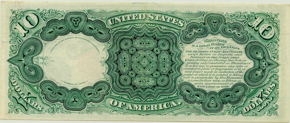 image for: FR. 106 1880 $10 Legal Tender PMG Gem Unc 65 EPQ (Great Embossing)