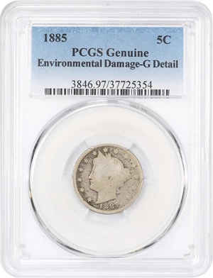 image for: 1885 5c PCGS Good Details (Environmental Damage)