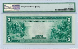 image for: FR. 871a 1914 Blue Seal $5 Federal Note Chicago PMG About Unc 55EPQ