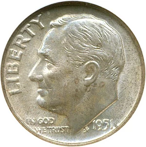 image for: 1951-D 10c NGC MS66 FT