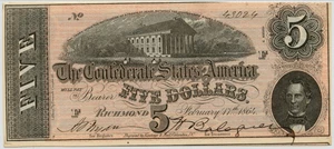 image for: FR. T69 1864 $5 Confederate States of America PMG Unc 62 EPQ