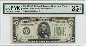 image for: FR. 2007B 1934B Dark Green Seal $5 Federal Reserve Note New York PMG Very Fine 35 EPQ