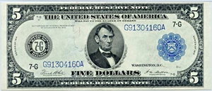 image for: FR. 871a 1914 Blue Seal $5 Federal Note Chicago PMG About Unc 55EPQ