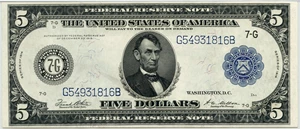 image for: FR. 871 1914 Blue Seal $5 Federal Reserve Note Chicago PMG Choice Unc 64 EPQ